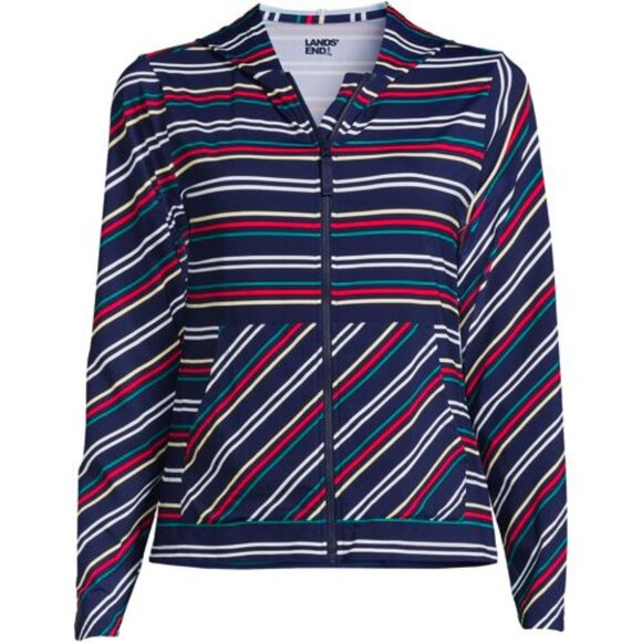 Land’s End Women's M LONG Full Zip Hooded Long Sleeve Rash Guard Cover-up Please - Picture 1 of 10